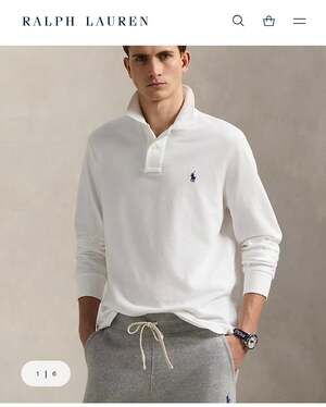 Classic Fit Men Long-Sleeve Polo Shirt -white sz S
